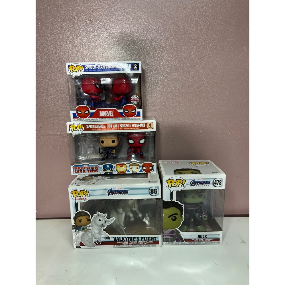 Marvel Funko Pop Bundle Avengers Endgame Hulk Valkyrie Spider-Man Meme Civil War